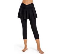 Seagoo Modest Swim Dress for Women Skirted Leggings Swimwear Skirt Sun Protection Capris High Waisted Skort L, V-waist-black, Medium