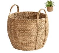 Seagrass Baskets, 35cm/13.9inch Seagrass Woven Storage Basket with Handles, Rustic Plant Pot Container for Home Plants Toys Sundries