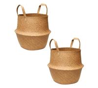 Seagrass Belly Basket with Handles - 30cm Diameter x 34.5cm Height - Natural Woven Storage Basket for Plants, Laundry & Home Decor (2)