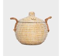 Seagrass & Plastic Cord Baskets with Lift-Off Lid and Handles - Handmade Laundry & Storage Baskets (White, S)