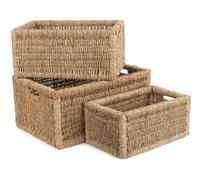 Seagrass Set of 3 Seagrass Storage Basket Red Hamper Brown One Size