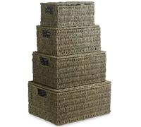 Seagrass Set or 4 Seagrass Storage Baskets Red Hamper Brown One Size