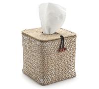 Seagrass Square Tissue Box Cover Woven Napkin Holder Decorative for Bathroom Farmhouse (Whitewash, 14 x 14 x 14 cm)