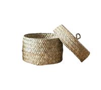 Seagrass Storage Basket With Lid - Handwoven Organising Box For Home Storage, Natural Fibre Container For Shelves, Pantry And Cabinet Organisation