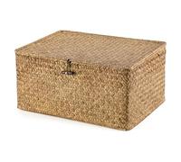 Seagrass Storage Basket Woven Wicker Storage Box for Desktop, Living Room, Bathroom, Decorative Organizer, Gift or Home Decor 40x28x19CM (Coffee)