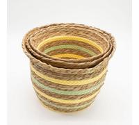 Seagrass Straw Vase Baskets Set Of 3 Natural Yellow Green
