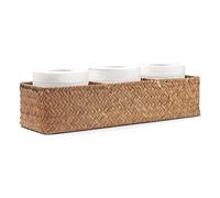 Seagrass Tank Basket for Toilet Paper 3 Sections Woven Storage Basket with Large Compartment (Natural 42cm x 14cm x 9cm)