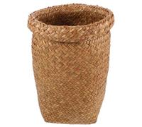 Seagrass Waste Basket with Rolled Rim, Rustic Storage Bin | Handwoven Natural Texture, Reinforced Edge, for Paper Waste and Clothing in Bedroom or Office