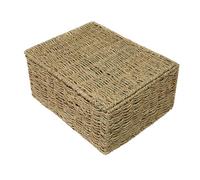 Seagrass Woven Storage Basket With Lid Gift Hamper Christmas Eve Box Bathroom Storage(Large)
