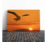 Seagul Bird Orange Sunset Canvas Print | Gallery Wrapped 30mm Frame Wall Art | 30x20 inches | Ready to Hang | Modern Animals Picture | Living Room Bedroom Lounge Office