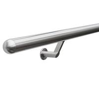 Seagull Balustrades Stainless Steel Handrail for Stairs - 320-Grit Satin Brushed Polished Bannister Rail - Pre-Assembled with Contemporary Wall Brackets - Select Length - Domed End Caps - Made in UK