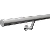 Seagull Balustrades Stainless Steel Handrail for Stairs - 320-Grit, Satin Brushed Polished - Pre-Assembled with Contemporary Wall Brackets - Select Length - Classic Plain Flat End Caps - Made in UK