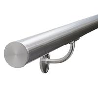 Seagull Balustrades Stainless Steel Handrail for Stairs - Pre-Assembled with Fittings - Premium 320-Grit Satin Brushed Polished Steel - Select Length - One Piece - Classic Flat End Caps - UK Made