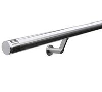 Seagull Balustrades Stainless Steel Stair Handrail - 320-Grit, Satin Brushed Polished Bannister Rail - Pre-Assembled with Contemporary Brackets - Select Length - Multi-Groove Ends - Made in UK