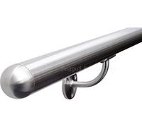 Seagull Balustrades Stainless Steel Stair Handrail - Pre-Assembled, 320-Grit Satin Brushed Polished - Select Length - Classic Domed Ends - Made in UK