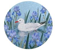 Seagull by Iris Flower Jigsaw Puzzle Challenging Round Animals Puzzle Wooden Jigsaw Puzzles for Adults Families 195 PCS