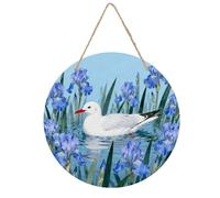 Seagull by Iris Flower Welcome Sign for Front Door 7.9 Wooden Flower Door Hanger, Rustic Round Large Wood Plaque Wall Hanging Decor for Front Porch Outdoor Farmhouse Home Decorations