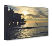 Seagull by the Pier Canvas Print | Gallery Wrapped 30mm Frame Wall Art | 24x16 inches | Ready to Hang | Modern Beach Picture | Living Room Bedroom Lounge Office
