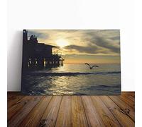 Seagull by The Pier Canvas Print | Gallery Wrapped 30mm Frame Wall Art | 30x20 inches | Ready to Hang | Modern Beach Picture | Living Room Bedroom Lounge Office