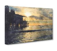 Seagull By The Pier Canvas Print | Gallery Wrapped 30mm Frame Wall Art | 30x20 inches | Ready to Hang | Modern Beach Picture | Living Room Bedroom Lounge Office