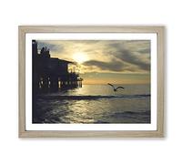 Seagull by the Pier Modern Framed Print | A4 Oak Framed Wall Art | Ready to Hang | Modern Animal Picture | Living Room Bedroom Lounge Office