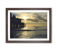 Seagull by the Pier Modern Framed Print | A4 Walnut Framed Wall Art | Ready to Hang | Modern Animal Picture | Living Room Bedroom Lounge Office