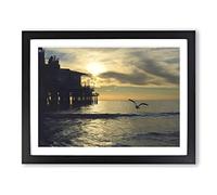 Seagull by the Pier Modern Framed Wall Art Print, Ready to Hang Picture for Living Room Bedroom Home Office Décor, Black A2 (64 x 46 cm)