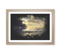 Seagull by The Pier Paint Splash Framed Print | A2 Oak Framed Wall Art | Ready to Hang | Modern Animal Picture | Living Room Bedroom Lounge Office