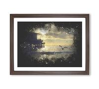 Seagull By The Pier Paint Splash Modern Art Framed Print | A2 Walnut Framed Wall Art | Ready to Hang | Modern Animal Picture | Living Room Bedroom Lounge Office