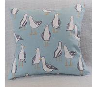 Seagull Cushion Cover. 17" x 17" Decorative Scatter Pillow Case Duck Egg Blue Birds. Nautical Seaside Marine Beach Design.