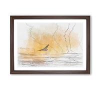 Seagull Flying Over The Beach in Abstract Framed Print | A2 Walnut Framed Wall Art | Ready to Hang | Abstract Animal Picture | Living Room Bedroom Lounge Office
