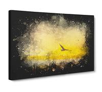 Seagull Flying Over The Beach Paint Splash Canvas Print | Gallery Wrapped 30mm Frame Wall Art | 20x14 inches | Ready to Hang | Modern Seascape Picture | Living Room Bedroom Lounge Office