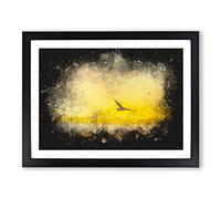 Seagull Flying Over The Beach Paint Splash Modern Art Framed Print | A4 Black Framed Wall Art | Ready to Hang | Modern Animal Picture | Living Room Bedroom Lounge Office