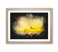 Seagull Flying Over The Beach Paint Splash Modern Art Framed Wall Art Print, Ready to Hang Picture for Living Room Bedroom Home Office Décor, Oak A4 (34 x 25 cm)