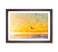 Seagull Flying Over The Beach Painting Framed Print | A2 Walnut Framed Wall Art | Ready to Hang | Modern Animal Picture | Living Room Bedroom Lounge Office