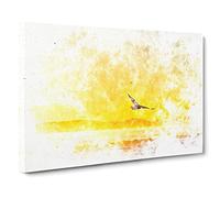 Seagull Flying Over The Beach Watercolour Canvas Print | Gallery Wrapped 30mm Frame Wall Art | 20x14 inches | Ready to Hang | Modern Seascape Picture | Living Room Bedroom Lounge Office