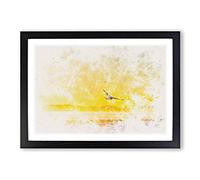 Seagull Flying Over The Beach Watercolour Framed Print | A2 Black Framed Wall Art | Ready to Hang | Modern Animal Picture | Living Room Bedroom Lounge Office