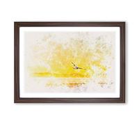 Seagull Flying Over The Beach Watercolour Framed Print | A2 Walnut Framed Wall Art | Ready to Hang | Modern Animal Picture | Living Room Bedroom Lounge Office