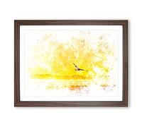 Seagull Flying Over The Beach Watercolour Modern Framed Print | A2 Walnut Framed Wall Art | Ready to Hang | Modern Animal Picture | Living Room Bedroom Lounge Office