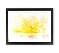Seagull Flying Over The Beach Watercolour Modern Framed Print | A4 Black Framed Wall Art | Ready to Hang | Modern Animal Picture | Living Room Bedroom Lounge Office