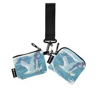 Seagull Flying Over The Ocean Dual Coin Purse Credit Card Holder Wallet Slim Portable Zipper Wallet Coin Bag with Keychain for Lady 2 Pcs billetera de Mujer para tarjetas