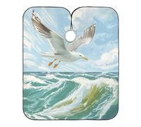 Seagull Flying Over The Ocean Waves Barber Apron with Adjustable Snap Closure, Waterproof Cape for Hair Cutting Men capa para cortar Cabello 65" x 55"