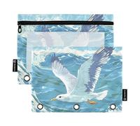 Seagull Flying Over The Ocean Waves case for Binder with Clear Window Large Pencil Bags Clear Window & Grommets Pocket folders for 3 School Class Office Organizers Multicolored 2 PCS