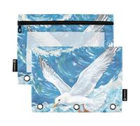 Seagull Flying Over The Ocean Waves Organizer Binder with Clear Window Large Zippered Pencil case Large and Sturdy Binders 3 Ringing for Classroom School Office Supplies Multicolored 2 PCS