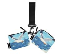 Seagull Flying Women's Coin Wallet Card Holder Thin Flat Zipper Cash Coin Purse with Wristle Strap for Men Women 2 Packs, Multicolor, 4.13"(L) x 3.5"(W), Travel Accessory