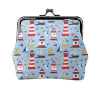 Seagull Lighthouse Anchor Print Coin Purse for Women, Kiss-lock Change Purse Wallets, Small PU Leather Coin Purses