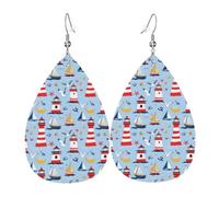 Seagull Lighthouse Anchor Print Earrings for Women, Fashion Teardrop Leather Earrings for Women Trendy, Colorful Tear Drop Earring Jewelry