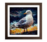 Seagull Neo-Impressionism Framed Print | 18x18 Inch Walnut Framed Wall Art | Ready to Hang | Impressionist Animal Picture | Living Room Bedroom Lounge Office