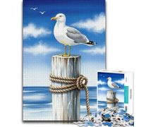 Seagull on A Post by The Sea Distinctive Jigsaw Puzzle for Adults, 300 PCS