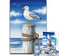 Seagull on A Post by The Sea Illustrated Jigsaw Puzzle for Adults, 1000 PCS